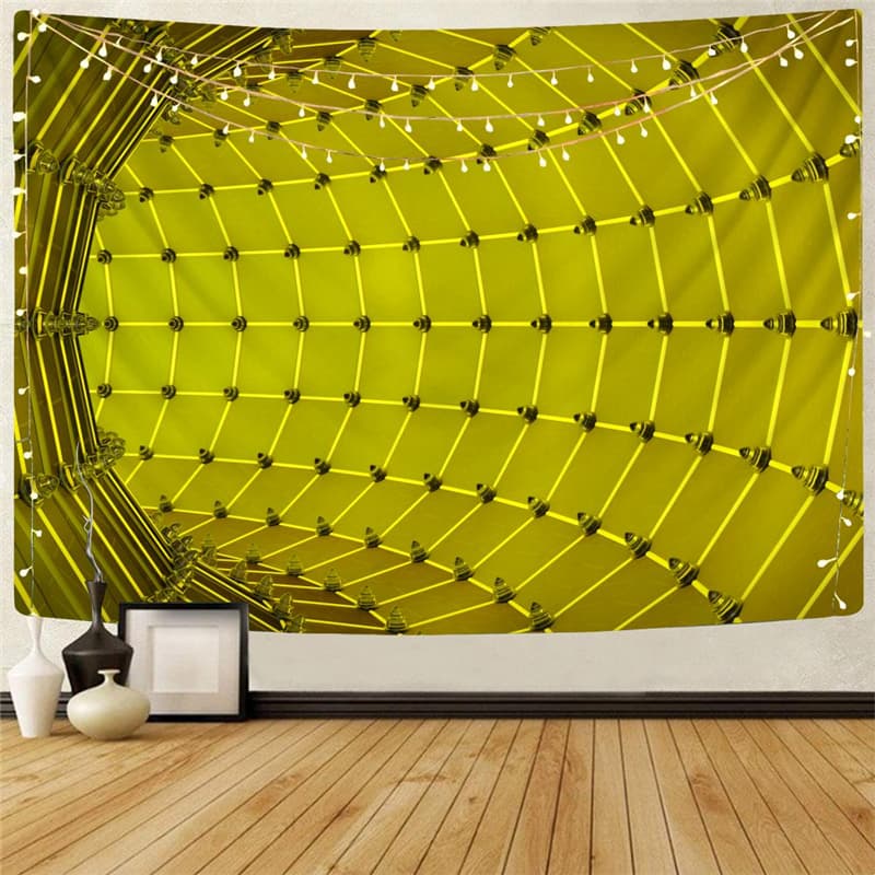 Geometric Tapiz Psychedelic Tenture Mandala Vortex Tapestries Time Tunnel Wall Tapestry Yellow Home Tapestrys