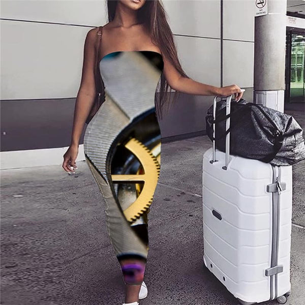 Metal Dress Women Engine Bodycon Dress Gear 3d Print Harajuku Vestido Sexy