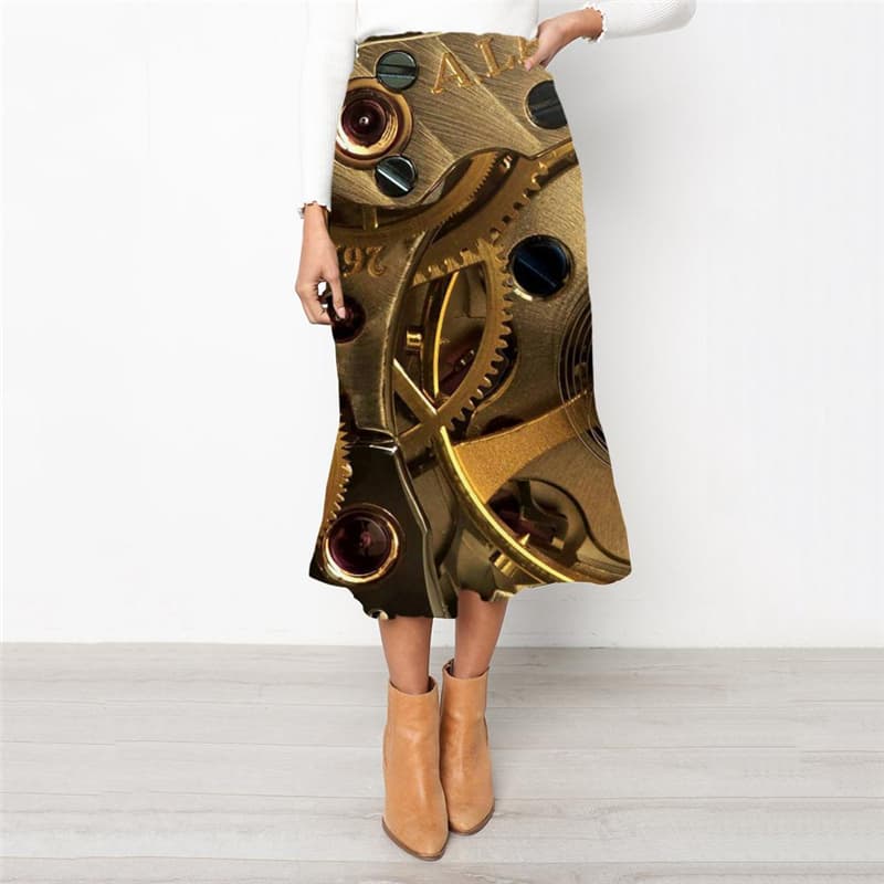 Metal Skirt Women Engine Skirt Ladies Gear High waist skirts Art Rock Frauen