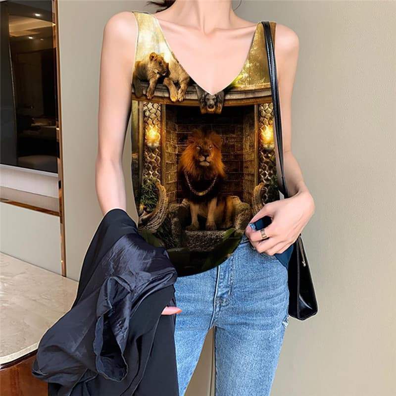 Lion Tank-Top women Animal Vest Print Anime Funny Top Family Vest Printed Forest Sleeveless 3d - KYKU