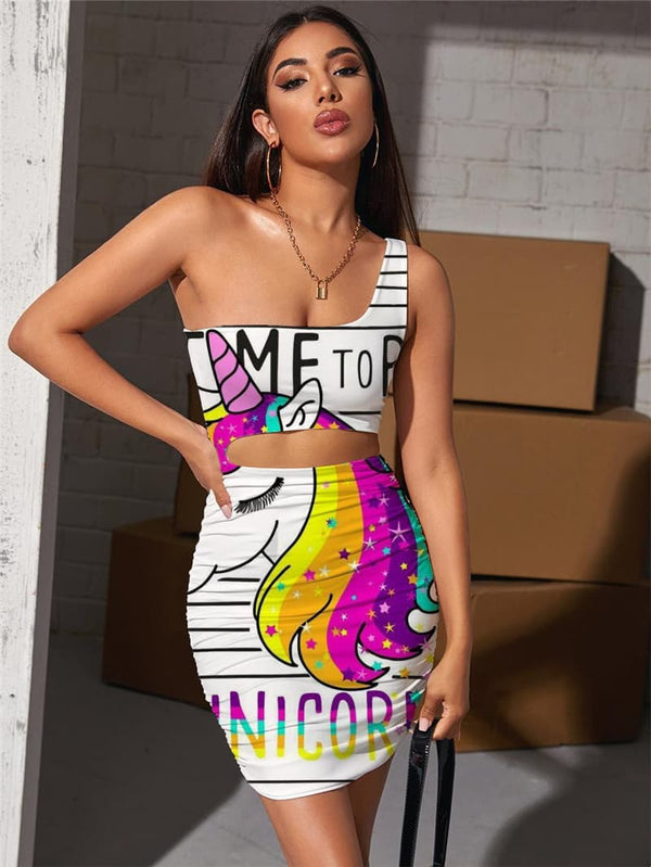 rainbow dress women Unicorn Dresses Women Rainbow Pleating Animal 3d Print Harajuku Vestido Sexy