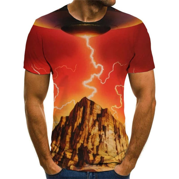 
Ufo T-shirt Men Lightning Anime Clothes Mountain Tshirt Printed Red Tshirts Casual
                
