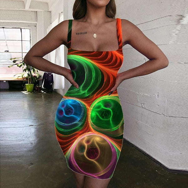 Geometric Dress Women Psychedelic Ladies Dresses Vortex Bodycon Dress Ball 3d Print - KYKU