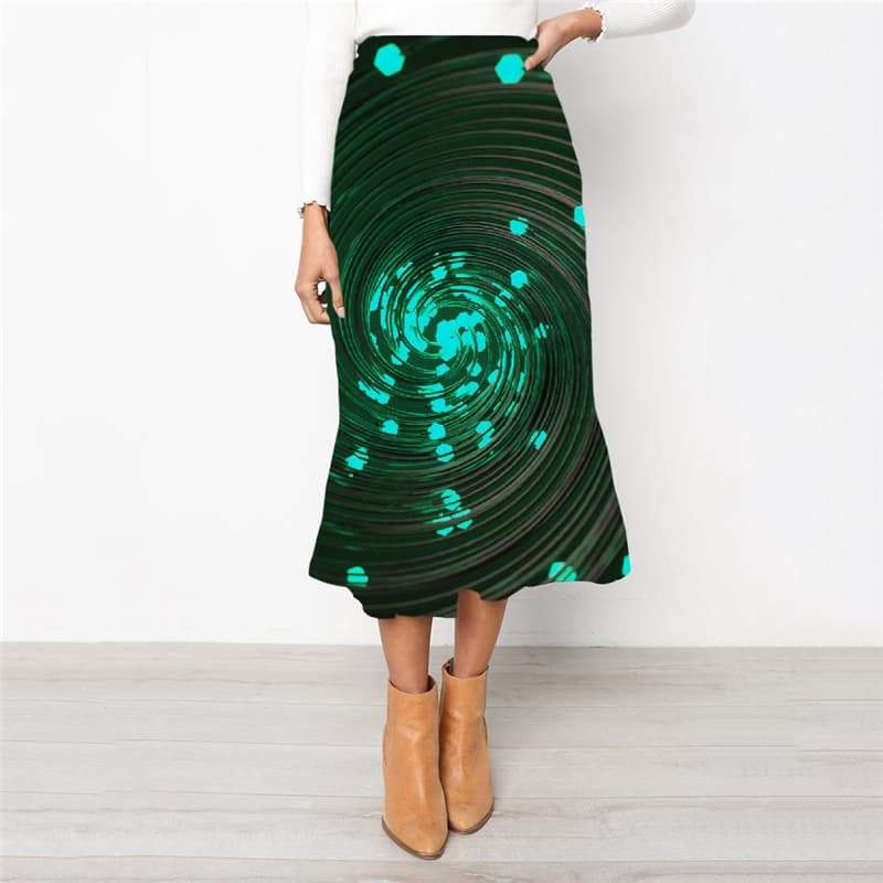 Geometric Skirt Women Psychedelic Skirt Ladies Vortex Rock Frauen Green High waist skirts - KYKU
