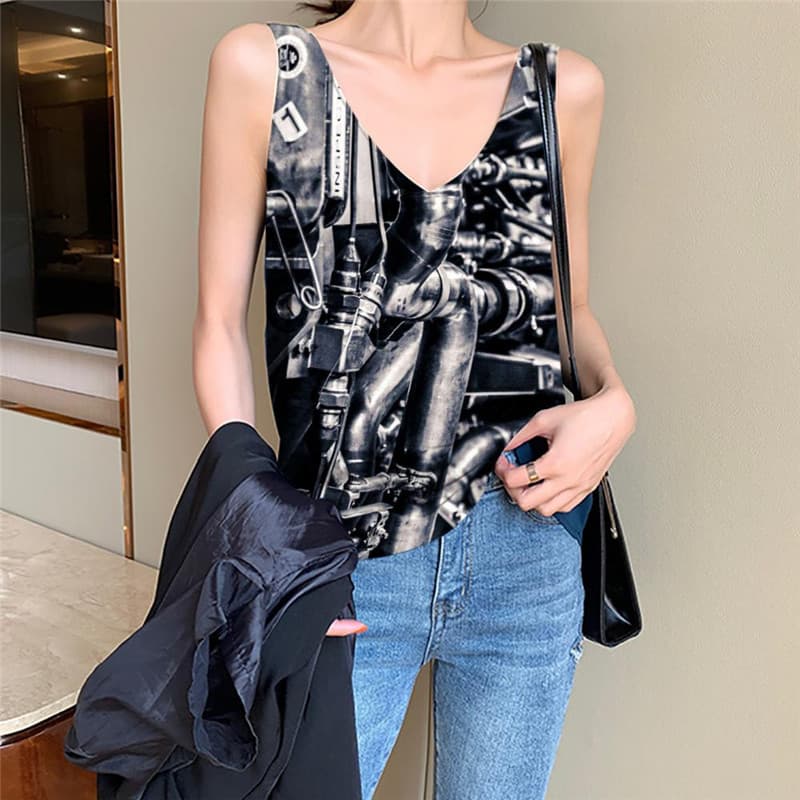 Metal Tank-Top women Engine Tank Tops Casual Gear Vest Print Motorcycle Sleeveless 3d