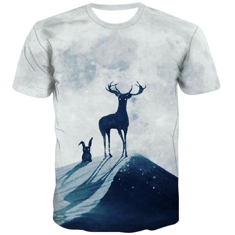 Moon T-shirt Men Animal T-shirts Graphic Deer Tshirt Anime Christmas Tshirts Casual Snow T-shirts 3d