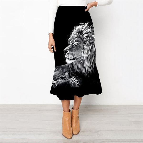 Lion Skirts Women Animal Rock Frauen Anime High waist skirts Hilarious School skirt Black Skirt Ladies - KYKU