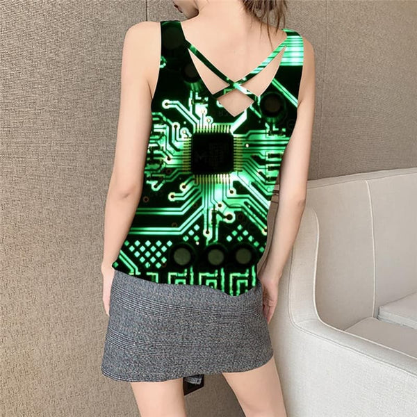 
Metal Tank-Top women Engine Sleeveless 3d Gear Tank Tops Casual Technology Vest Printed
                