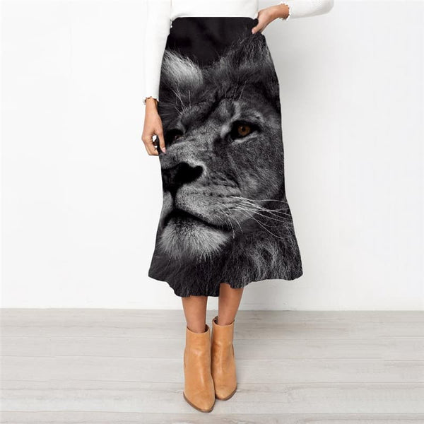 Lion Skirts Women Animal Skirt Ladies Anime Rock Frauen Black School skirt Cartoon High waist skirts - KYKU
