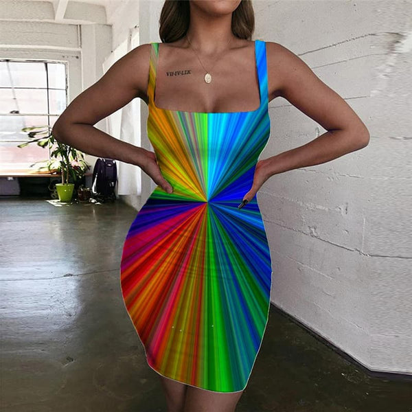Colorful Dress Women Abstract Bodycon Dress Street Sundress Dizziness Halter Sleeveless