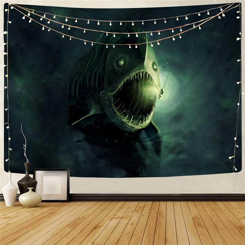 Fish Tapestry Punk Rock Tapestries Animal Tenture Mandala Green Wall Tapestry Tropical Home Tapestrys