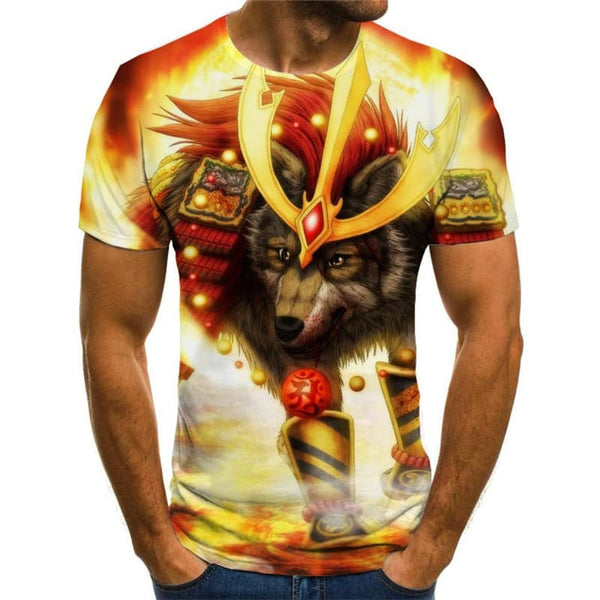 
Wolf T-shirt Men Animal Tshirt Printed Flame Anime Clothes War Funny T shirts
                