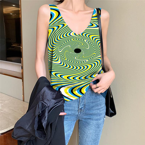 Hypnosis Tank Top Women Abstract Funny Top Psychedelic Vest Print Black Hole Anime Clothes