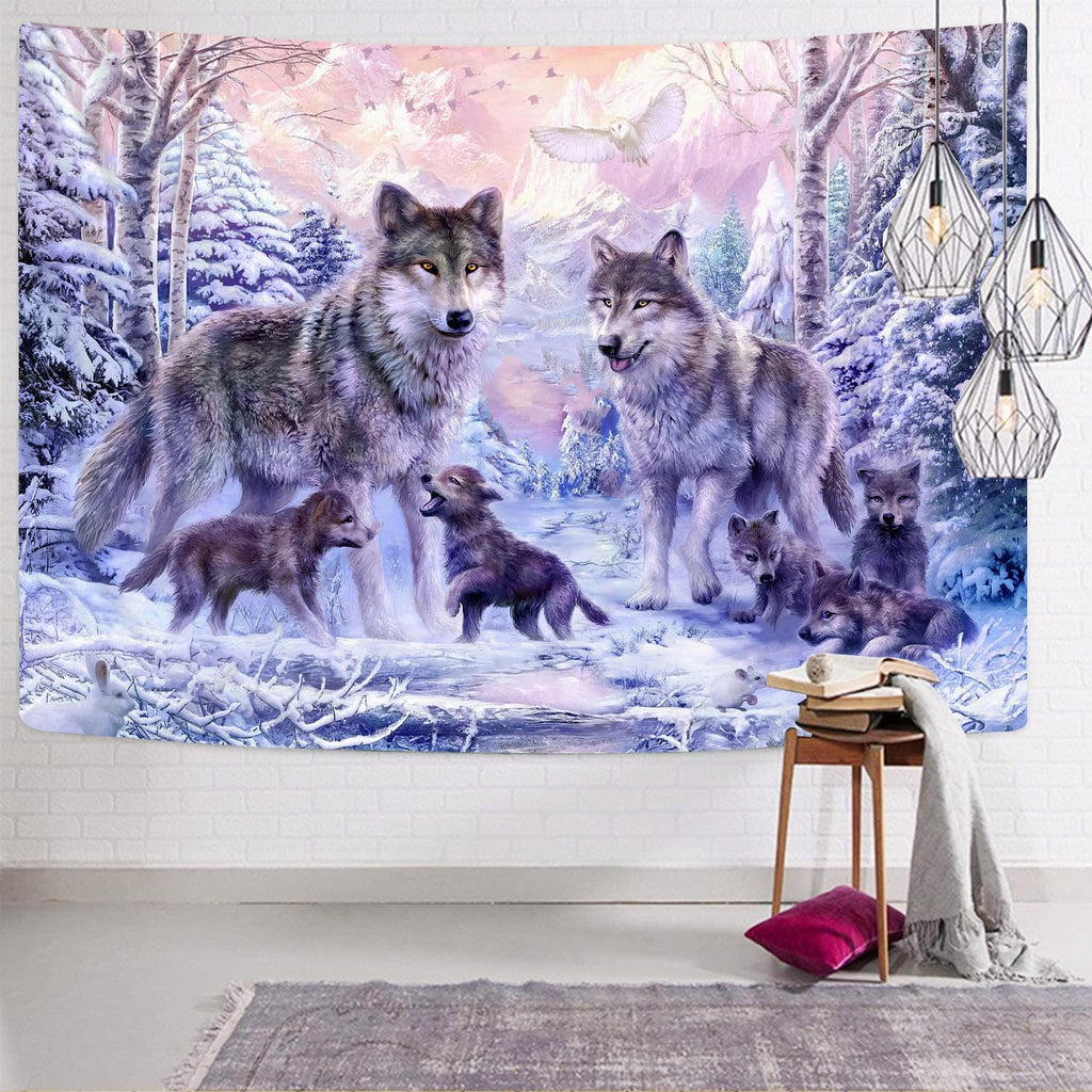 Wolf Tapiz Ice wolf Tenture Mandala forest Tapestries moon Home Tapestrys animal Rug Wall Wolf pack Wall Tapestry