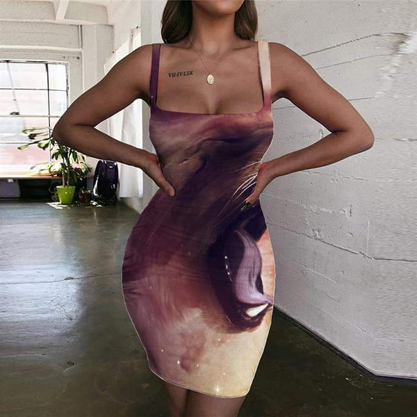 Lion Dress Women Animal Vestido Sexy Anime Sundress Nebula 3d Print Colorful Halter Sleeveless - KYKU