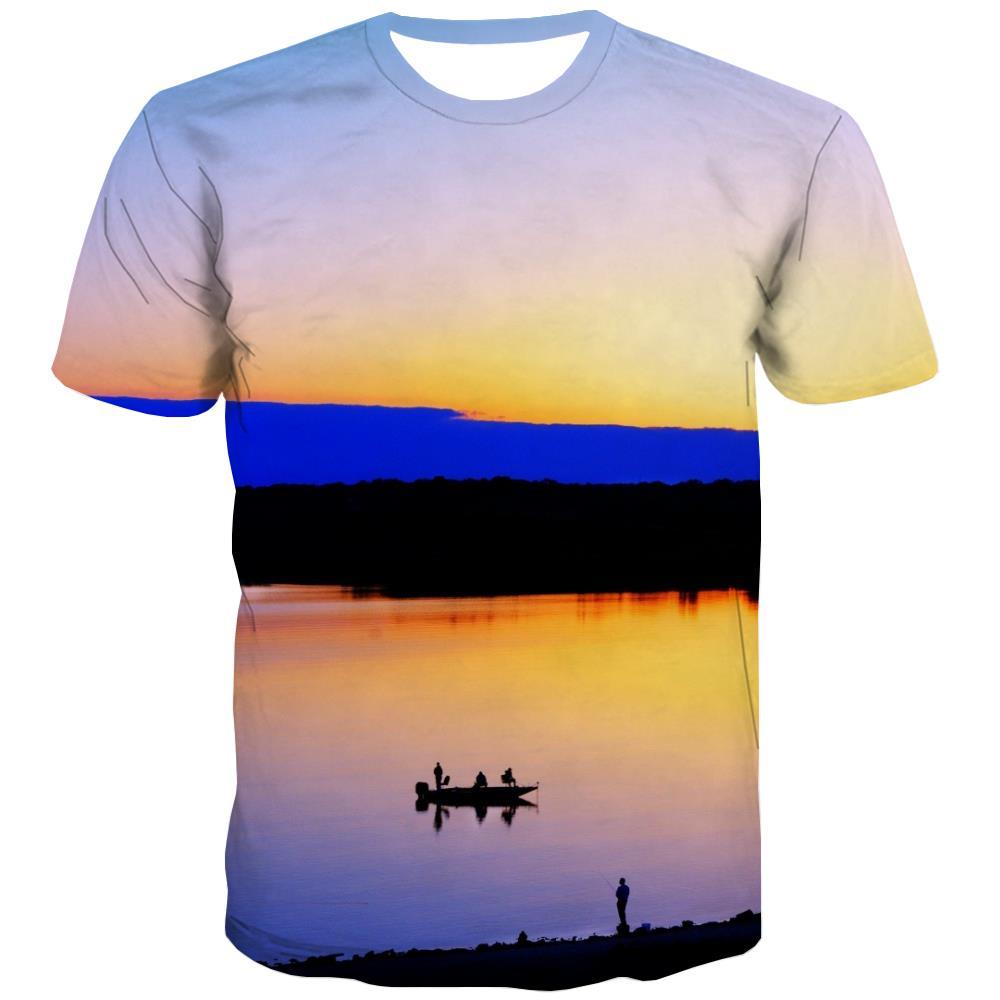 fishing T-shirt Men fish Tshirt Anime lake Tshirt Printed Short Sleeve Hip hop - KYKU