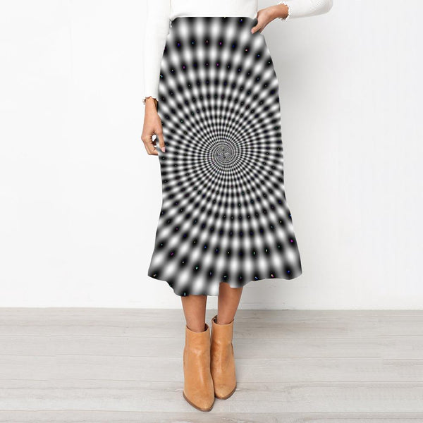 Geometric Skirt Women Psychedelic High waist skirts Vortex Rock Frauen Black And White School skirt - KYKU