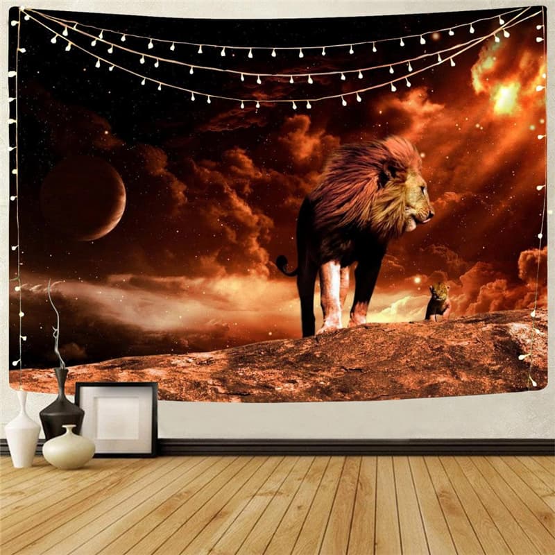 Lion Tapiz Animal Tapestries Anime Rug Wall Galaxy Home Tapestrys Moon Tenture Mandala