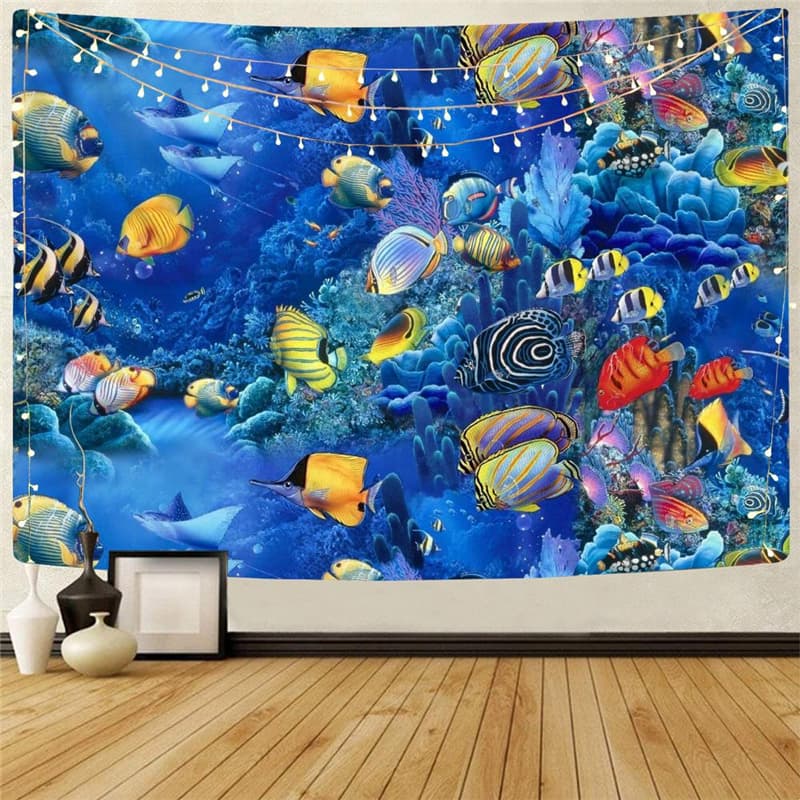 Fish Tapestry Animal Tapestries Tracksuits Rug Wall Ocean Tenture Mandala Fishinger Home Tapestrys