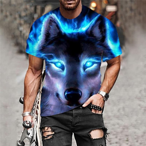
Wolf T shirt Men Animal Tshirts Casual Flame Anime Clothes Street Tshirt Printed
                