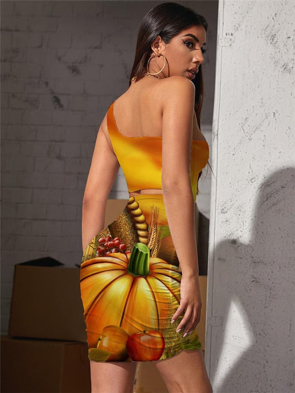 
Pumpkin Dress Women Halloween Vestido Sexy Food Pleating Landscape Hollow out Dresses
                