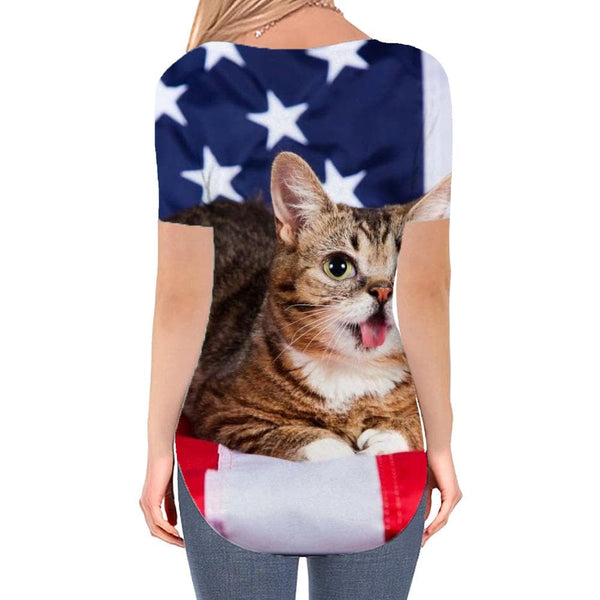 
Cat T Shirt Women Animal Shirt Print National Flag V-neck Tshirt United States T-shirts 3d
                