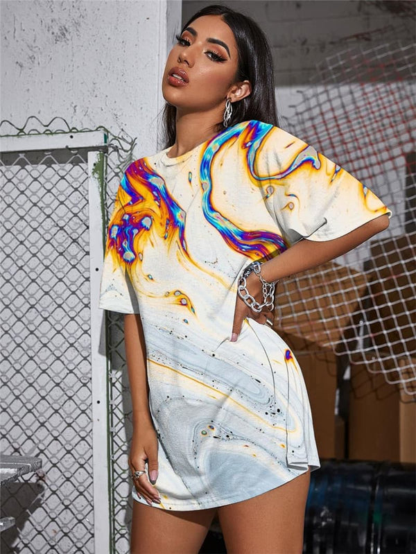 
Dizziness T Shirt Women Tie Dye Punk Rock Colorful Tshirt Printed Harajuku T-shirts 3d
                