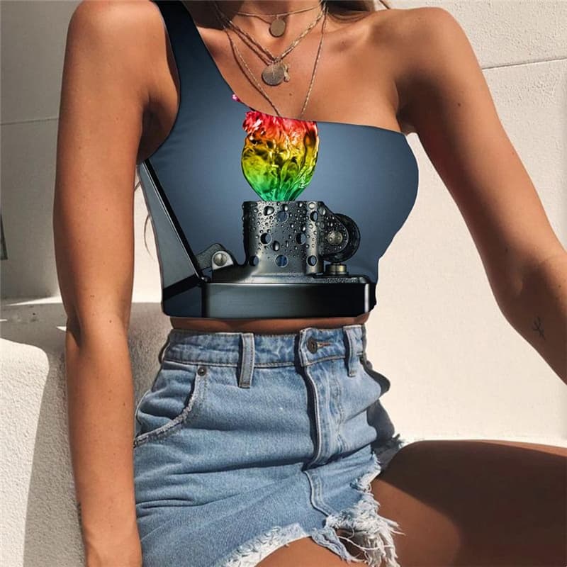 Flame Vest Tops Women Lighter Sleeveless Shirt Colorful Tees Graphic