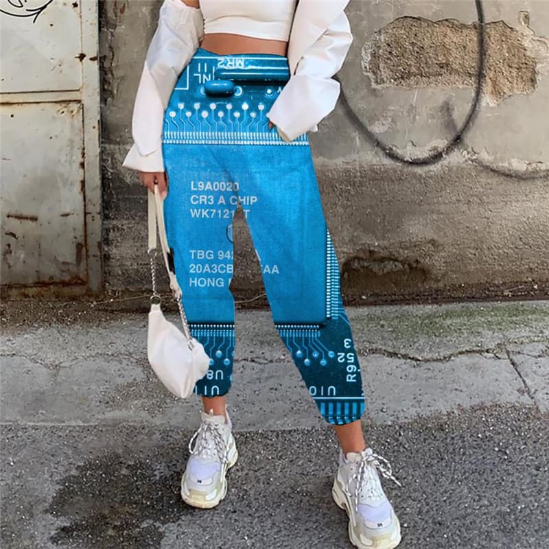 Motherboard Trousers Women Technology Jogger Pants Letter 3d Printed Funny High Waist Pants