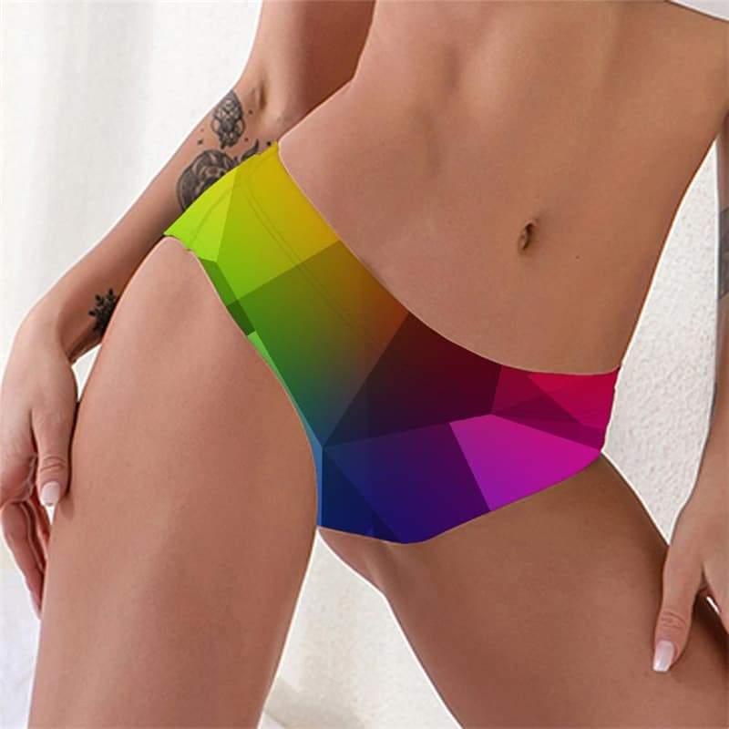 geometric Panties Women Psychedelic Knickers vortex Tanga square Lingerie Female rainbow Sexy - KYKU