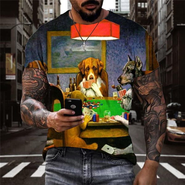 Animal T shirt Men Playing Cards Shirt Print Smokes Tshirts Casual Funny Tshirt Printed
