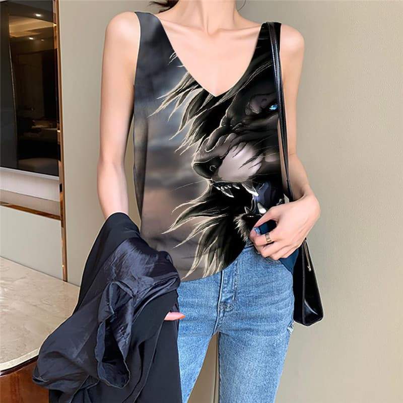 Lion Tank Top Women Animal Anime Clothes Anime Vest Print Street Vest Printed Harajuku Tank Tops Casual - KYKU
