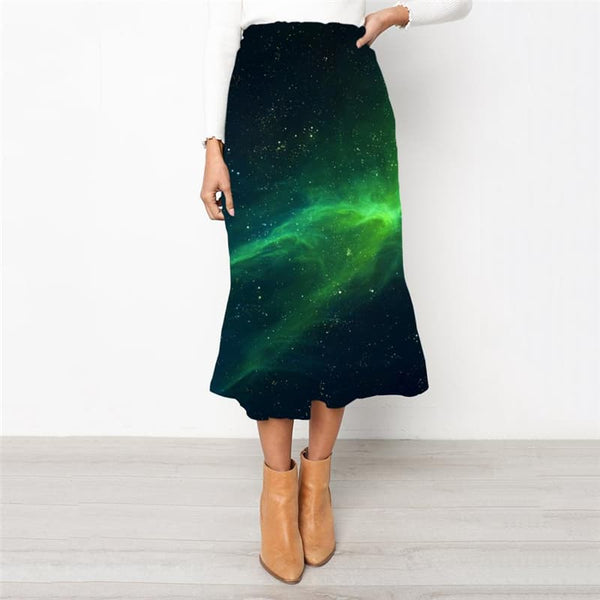 Galaxy Skirt Women Space School skirt Universe High waist skirts Nebula Skirt Ladies Green Rock Frauen
