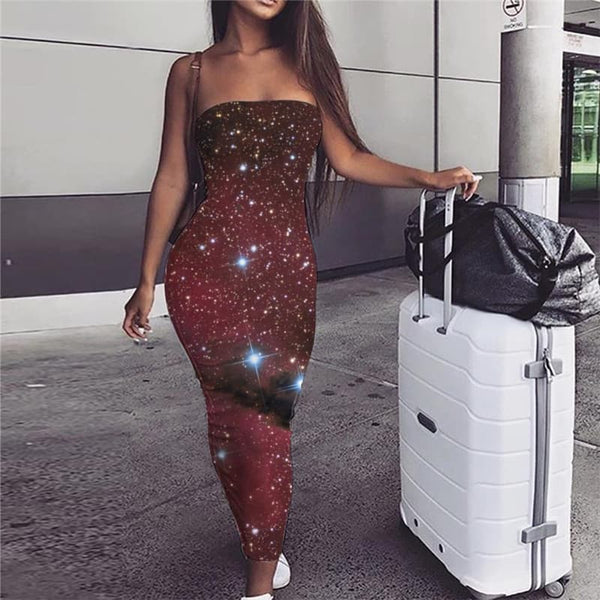 Galaxy Dress Women Space Sundress Universe Ladies Dresses Red Boho