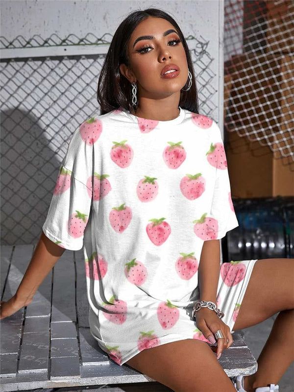 
Strawberry T-shirt Women Lovely Funny T shirts Painting Punk Rock Harajuku Summer
                