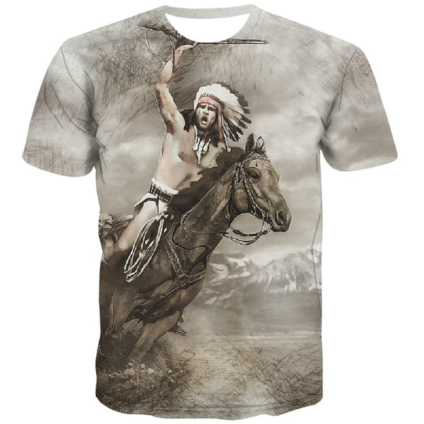 Indians T shirts Men Horse T-shirts 3d Animal T-shirts Graphic Sketch Tshirts Novelty Painting Shirt Print - KYKU