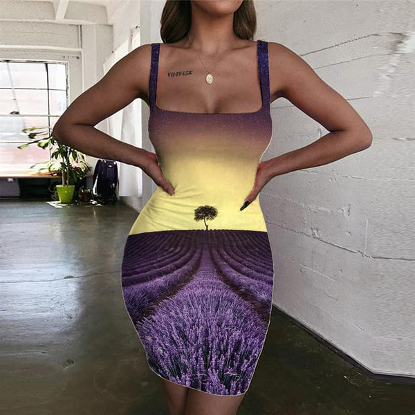 Galaxy Dresses Women Space Sundress Universe Halter Sleeveless Purple Ladies Dresses Landscape 3d Print
