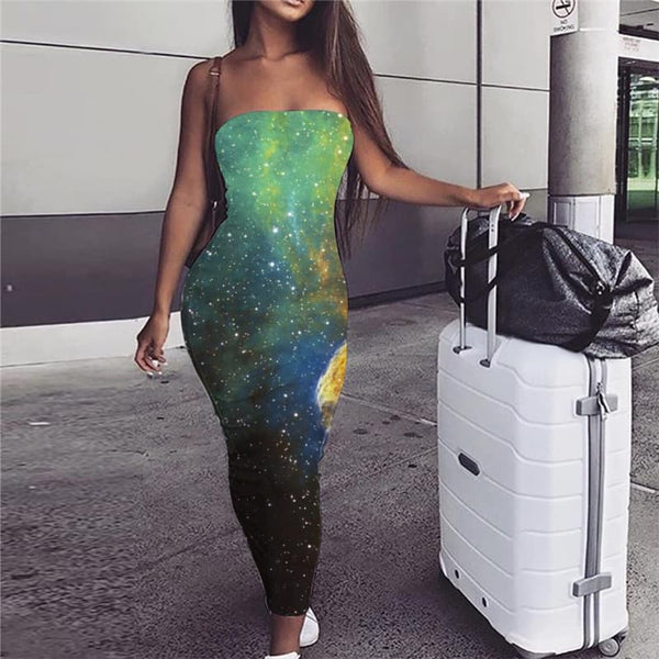 Galaxy Dress Women Space Sundress Universe Party Colorful Bodycon Dress