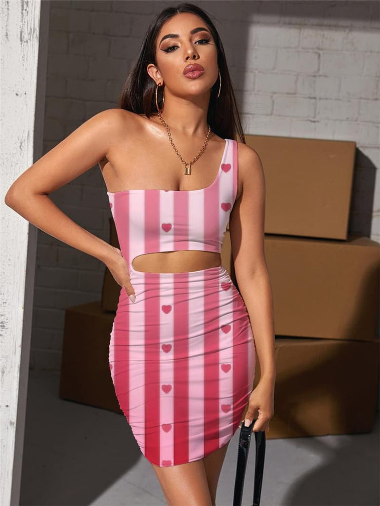 Stripe Dress Women Love Halter Sleeveless Abstract Vestido Sexy Harajuku Pleating