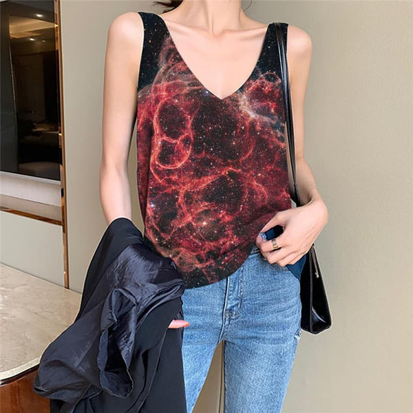 Galaxy Tank Top Women Space Vest Printed Universe Vest Print Nebula Sleeveless 3d Black Funny Top