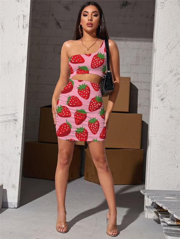 
Strawberry Dresses Women Harajuku 3d Print Red Hollow out Dresses
                