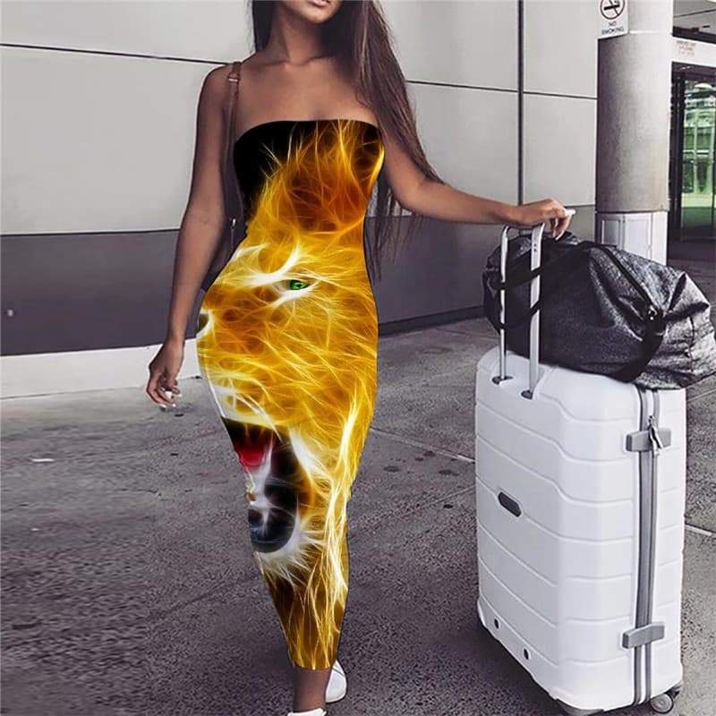 Lion Dress Women Animal sleeveless Anime Vestido Sexy Colorful Party Hip Hop Ladies Dresses - KYKU