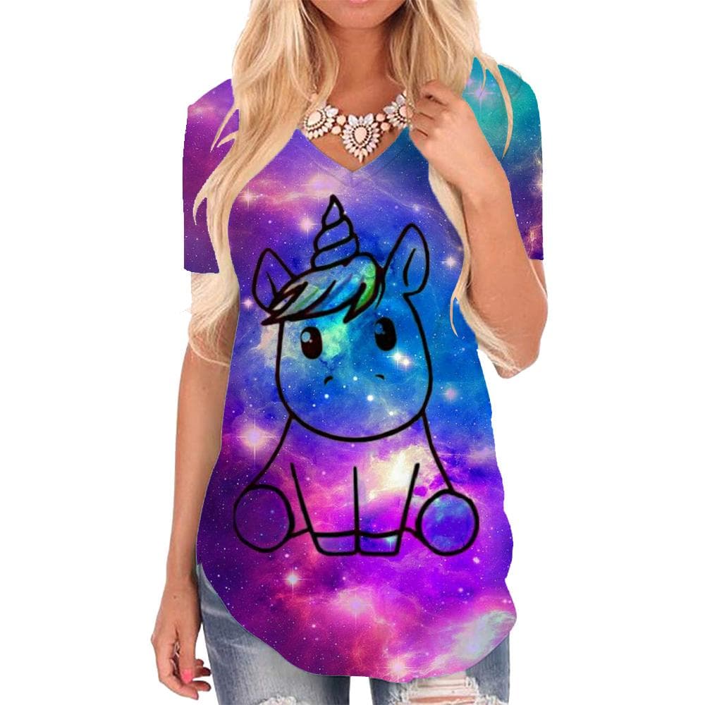 Unicorn T Shirt Women Galaxy Funny T shirts Animal V-neck Tshirt Nebula Shirt Print