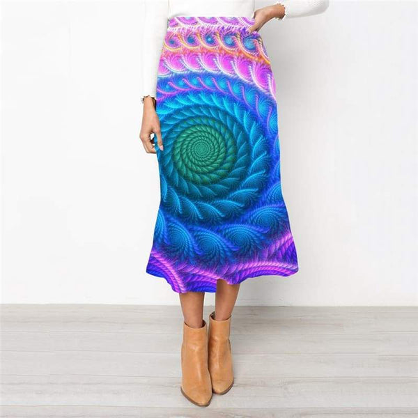 Geometric Skirts Women Psychedelic High waist skirts Vortex Rock Frauen Color Skirt Ladies - KYKU