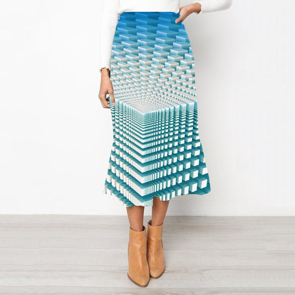 Geometric Skirt Women Psychedelic School skirt Vortex Skirt Ladies Blue Rock Frauen - KYKU