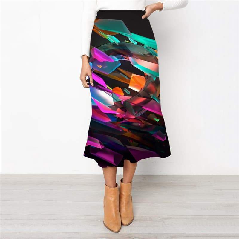 Geometric Skirt Women Psychedelic School skirt Vortex Rock Frauen Colorful Skirt Ladies - KYKU