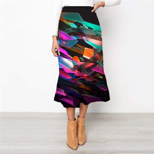 Geometric Skirt Women Psychedelic School skirt Vortex Rock Frauen Colorful Skirt Ladies - KYKU