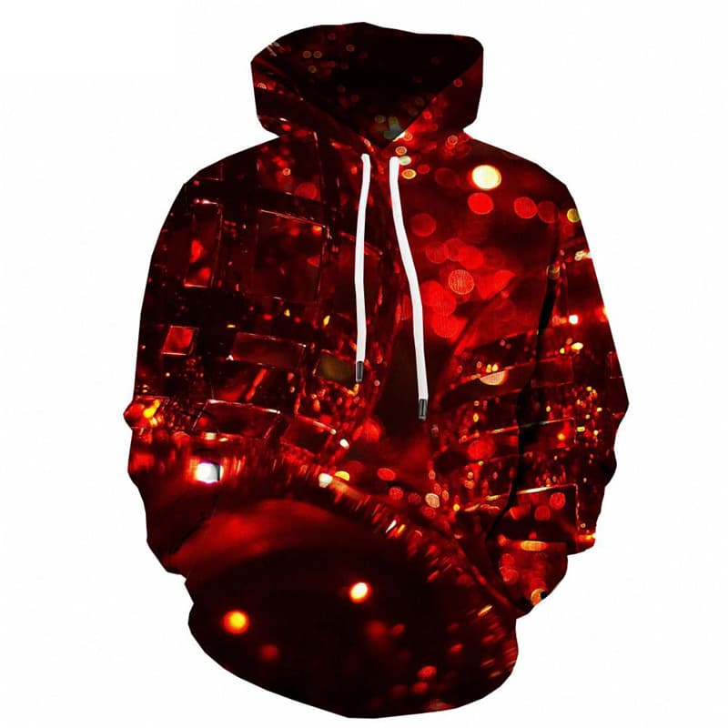 Christmas Sweatshirts men Red Hooded Casual New Year Hoodie Print Party Hoody Anime