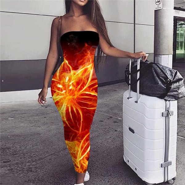 Flame Dress Women Flower Sundress Art Bodycon Dress Womens Clothing Tassel