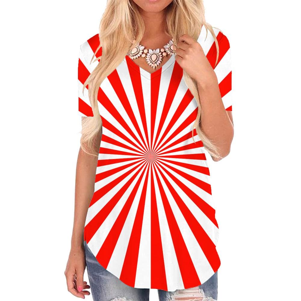 Dizziness T-shirt women Abstract Tshirts Printed Stripe V-neck Tshirt Harajuku Shirt Print